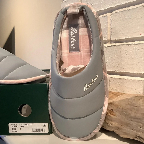 NIB Barbour “Scottie” Gray and Pink Quilted Slip On Size 5 Womens - Picture 6 of 12